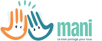 Le logo de MANI asbl : une illustration représentant deux mains suivie du mot "mani"